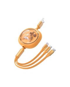 3-in-1 Retractable Mobile Phone Data Charge Cable for iPhone, Android Phone, Huawei - Cartoon Version - Yellow Tiger